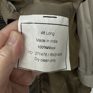 JOS A BANK jacket blazer sport coat traditional fit 100% wool check brown 48L